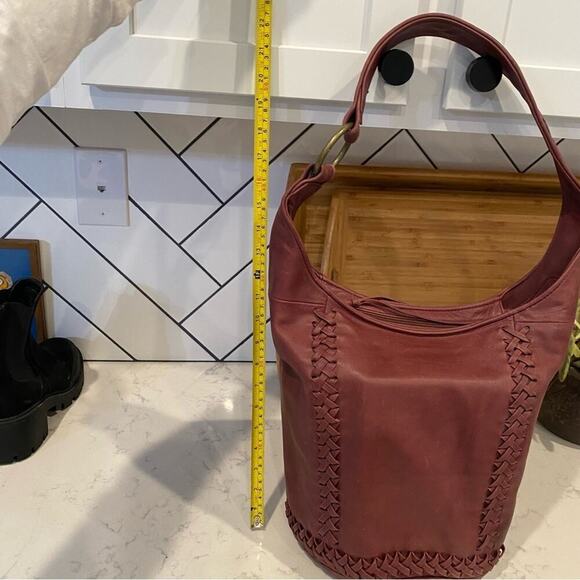 The SAK Skye Leather Boho Bucket Shoulder Bag Tassle Braided Cabernet Red - Picture 11 of 13